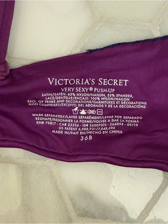 Victoria’s Secret Very Sexy Bra Panty Set 36B Purple Lace Push Up Rhinestone - Picture 4 of 5